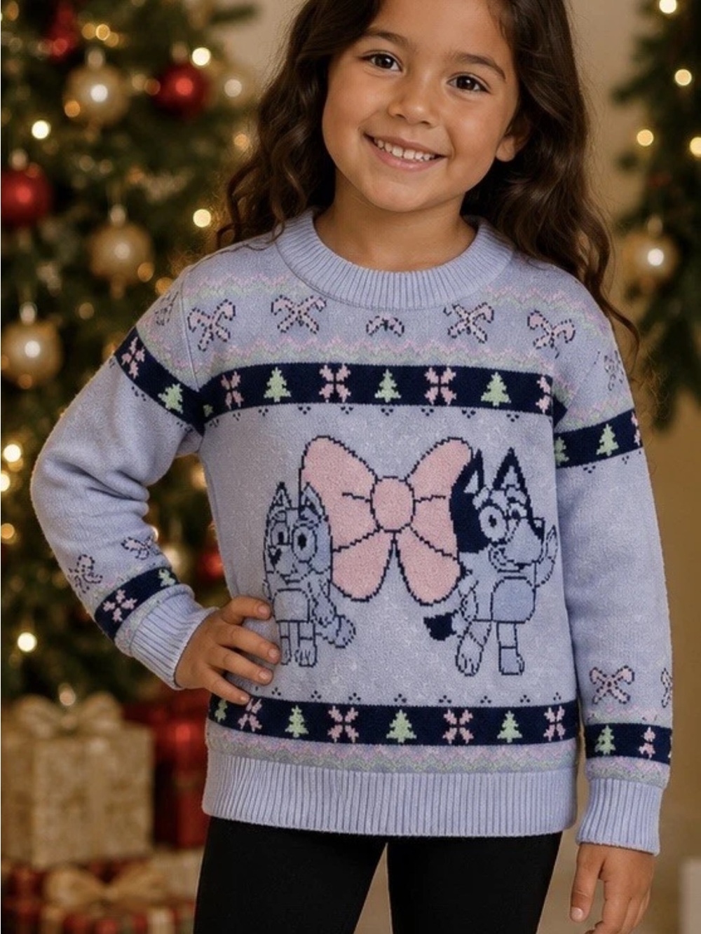 Girls' bluey Holiday Sweater with Character Bow size 3T
